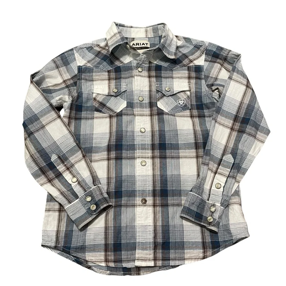 Ariat Boys Haston Retro Snap Long Sleeve Western Plaid Shirt | Size S/8‎